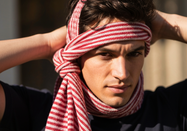 Mężczyzna w chuście na głowie