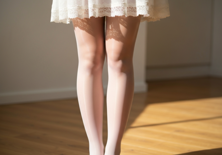 Młoda kobieta w białych rajtuzach